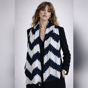 VESTMENT Linen Scarf Wrap Black White Zigzag Made in USA 18x78 Minimalist